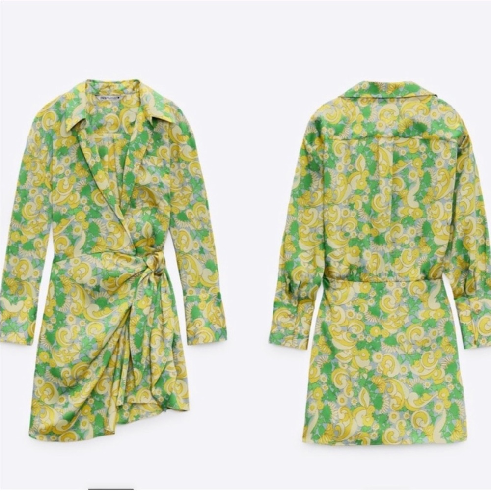 Zara Pareo Wrap Dress w/Headband XS - Green/Yellow